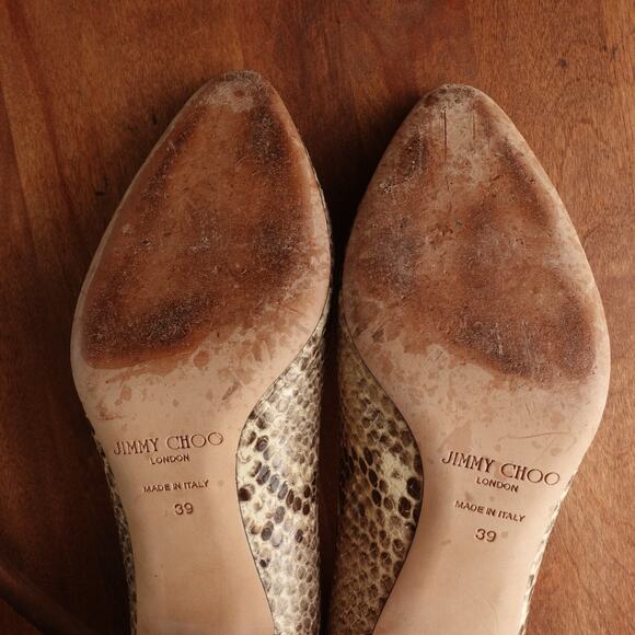 Jimmy Choo Heels WMS SZ EU 39 US 9 Snake Print Leather Slip On Italy Career Shoe - Picture 11 of 13
